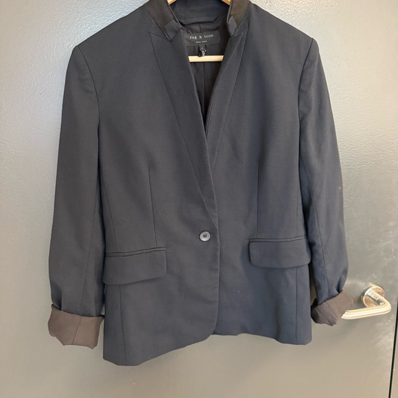 rag & bone GUC leather collar deconstructed tuxedo Navy/black leather - Picture 8 of 14